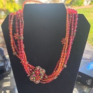 Sweet Romance Elegant Multicolor Rose, Orange Crystals Beaded Necklace